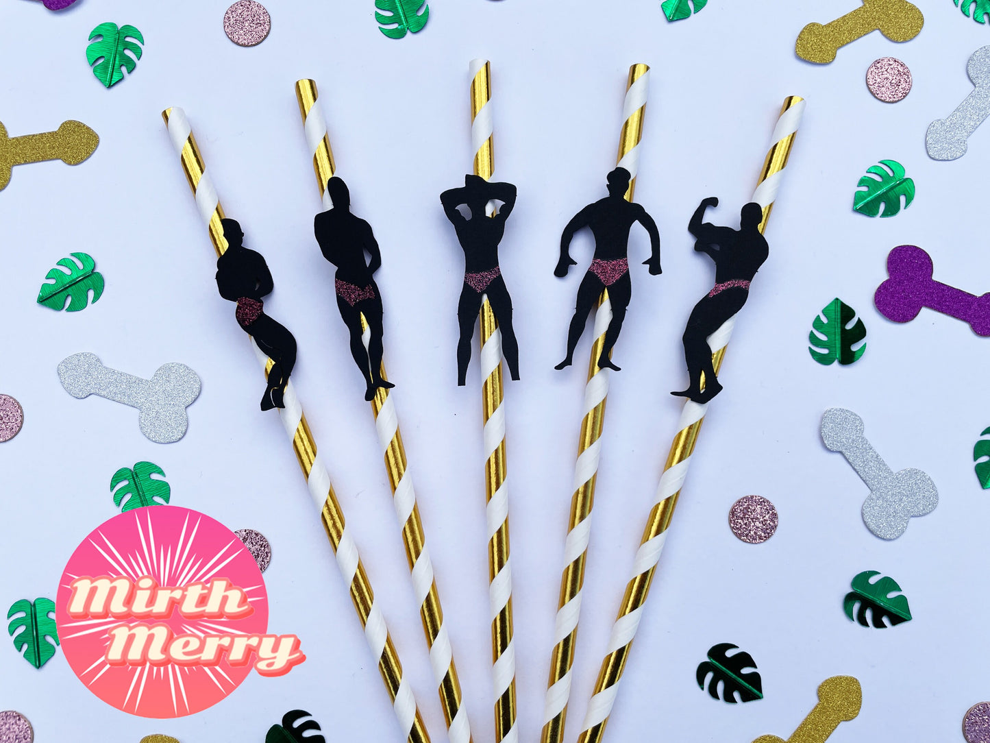 Macho Men Confetti Straws Bachelorette Party Hen Party Decoration Supplies, Party Favor, Bridal Shower Wedding Drinking Game Bach