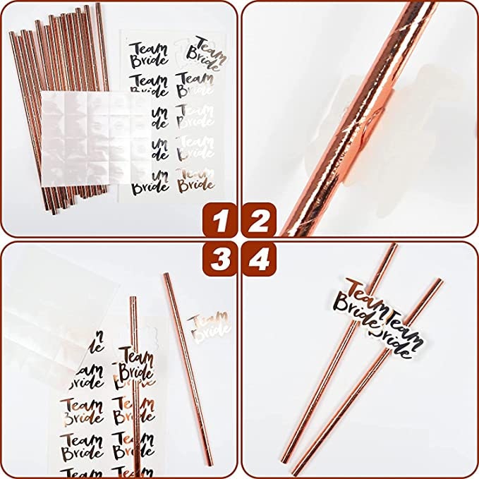Rose Gold Team Bride Straws| Bachelorette Hen Party Decoration Supplies, Party Favor, Bridal Shower Wedding Drinking Game Bach