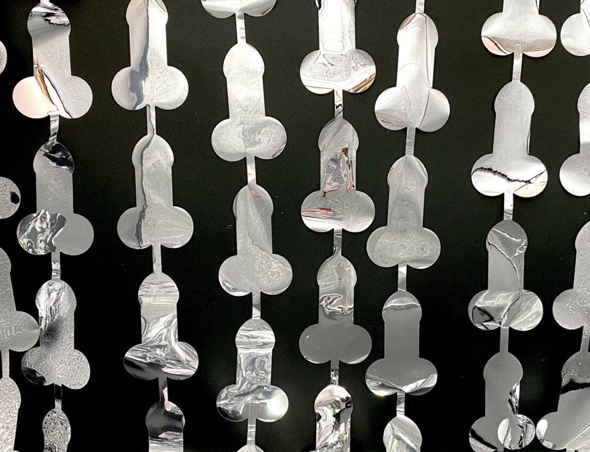 Rose Gold Penis Foil Curtain | Metallic Fringe Penis Tinsel, Hen Party Bridal Shower Backdrop, Birthday Backdrop, Photo Booth, Dick Favors