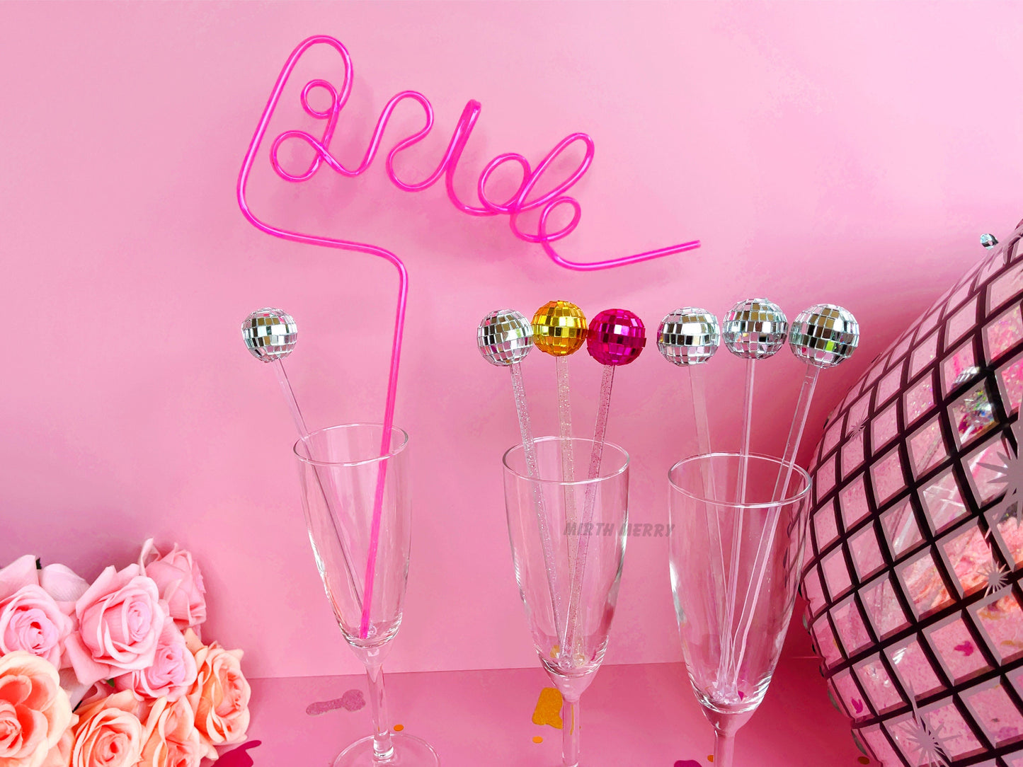 Disco Ball Drink Stirrers 6 Pack, Last Disco Hen Party Favors, Disco Cowgirl Cowboy, Bridal Shower, Bachelorette Decorations, 70's