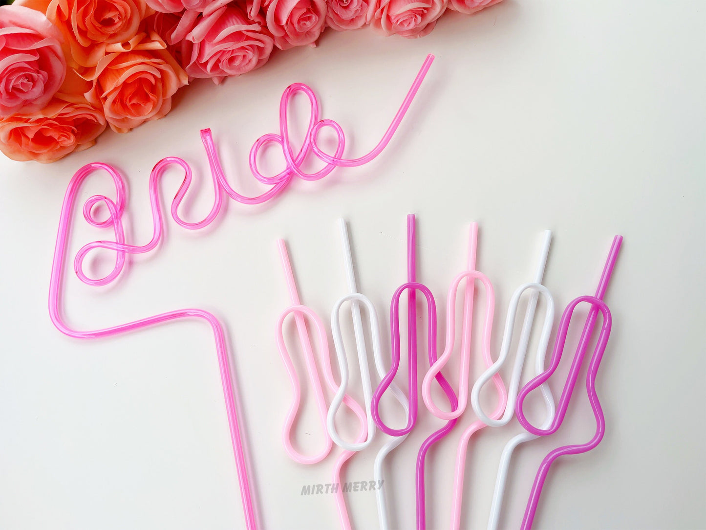 Rose Pink, Pink and White Swirly Penis Straw + Bride Straw| Bachelorette Party Favors | Bride To Be Bridal Shower | Hen Party Supplies Penis
