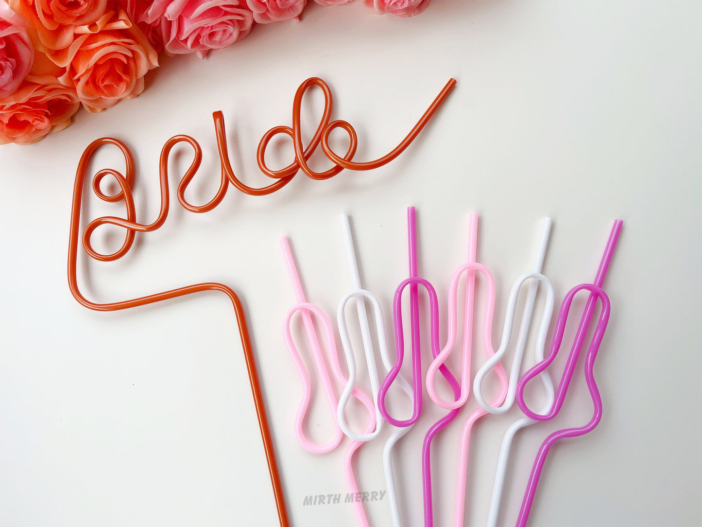 Rose Pink, Pink and White Swirly Penis Straw + Bride Straw| Bachelorette Party Favors | Bride To Be Bridal Shower | Hen Party Supplies Penis