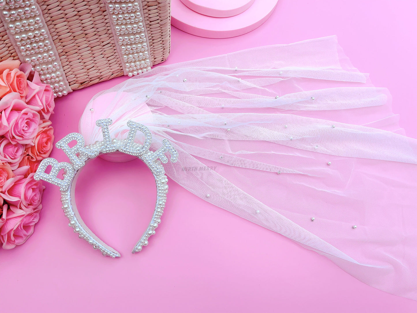 Hens Party Decorations, Bride Headband, Bride Pearl Headband, Hen Party Tiara, Bride to Be Headband, White Headpiece Bridal Shower Gift