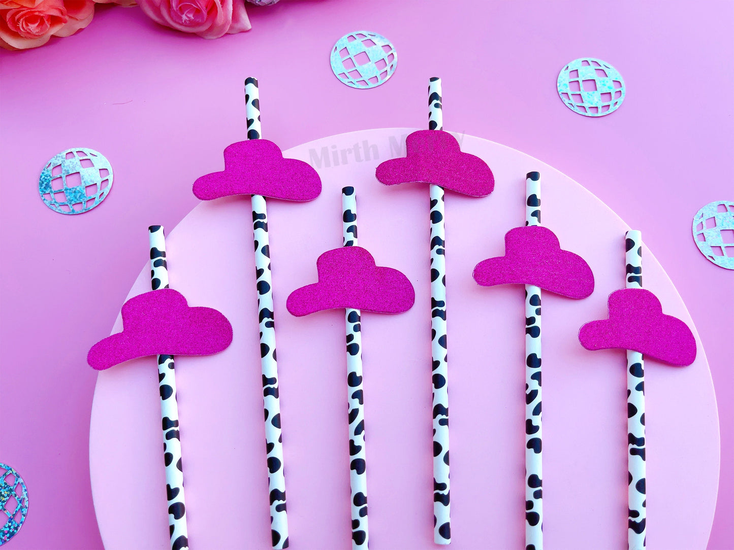 Cowgirl Hat Paper Straw | Bachelorette Party Hen Party Decoration Supplies, 70's Disco Party Favor, Last Disco Bach Decor, Pink Disco Party