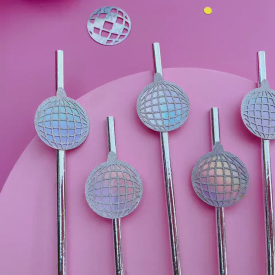 Disco Ball Iridescent Silver Paper Straw | Bachelorette Party Hen Party Decoration Supplies, 70's Disco Party Favor, Last Disco Bach Decor