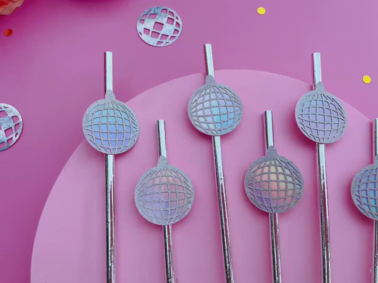 Disco Ball Iridescent Silver Paper Straw | Bachelorette Party Hen Party Decoration Supplies, 70's Disco Party Favor, Last Disco Bach Decor