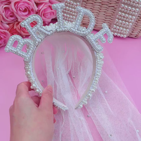 Hens Party Decorations, Bride Headband, Bride Pearl Headband, Hen Party Tiara, Bride to Be Headband, White Headpiece Bridal Shower Gift
