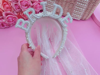 Hens Party Decorations, Bride Headband, Bride Pearl Headband, Hen Party Tiara, Bride to Be Headband, White Headpiece Bridal Shower Gift