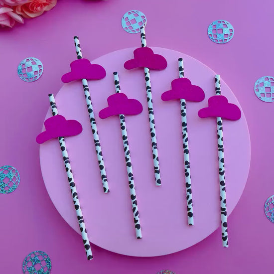 Cowgirl Hat Paper Straw | Bachelorette Party Hen Party Decoration Supplies, 70's Disco Party Favor, Last Disco Bach Decor, Pink Disco Party