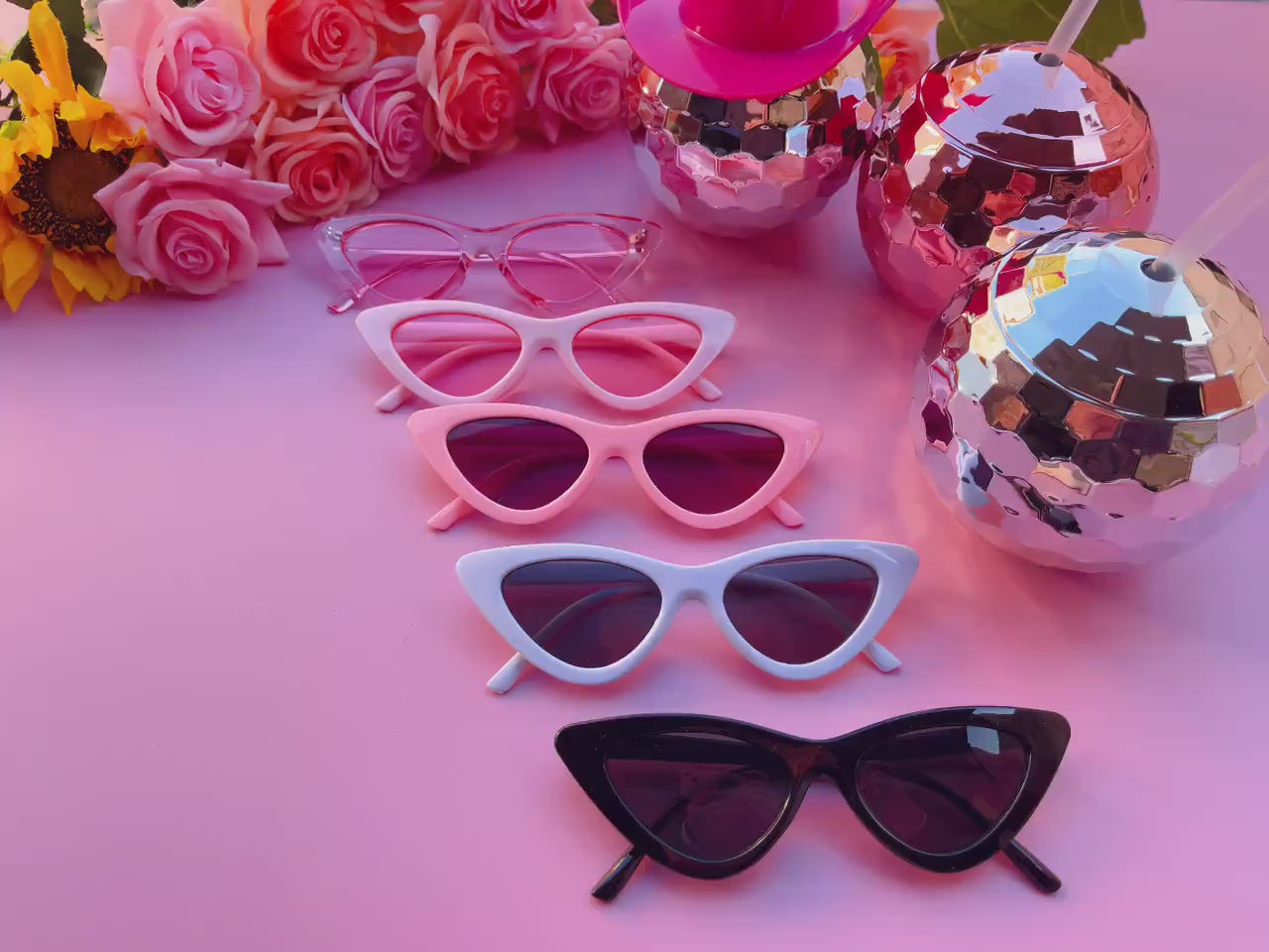 Hens Party Cat Eye Sunglasses | White, Pink, Black Matte Bachelorette Party Decoration, Bridesmaid Gift + Bridal Shower Supplies