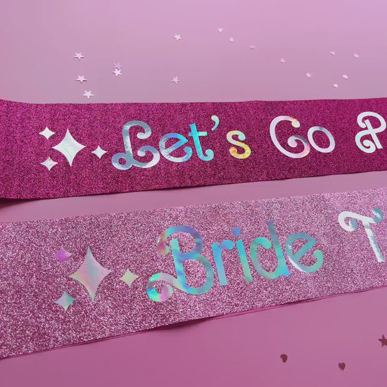 Bride to Be Sash| Lets Go Party Sash | Iridescent Foil Glitter Sash | Hen Party Sash | Pink Sash | Bachelorette Favors | Retro Sash