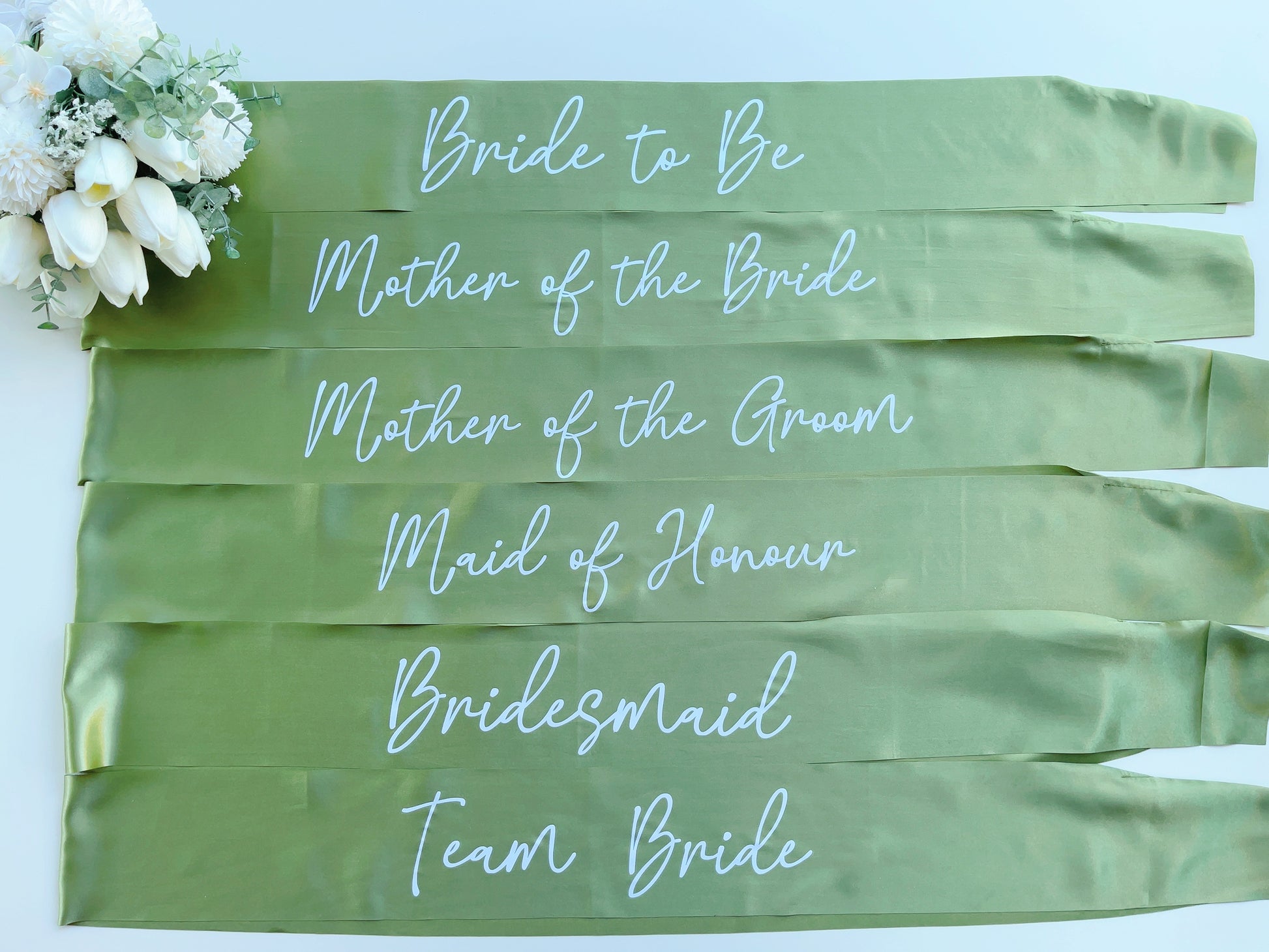 Bride Sage Green Satin Sash Mirth Merry Bride Sage Green Satin Sash Mirth Merry