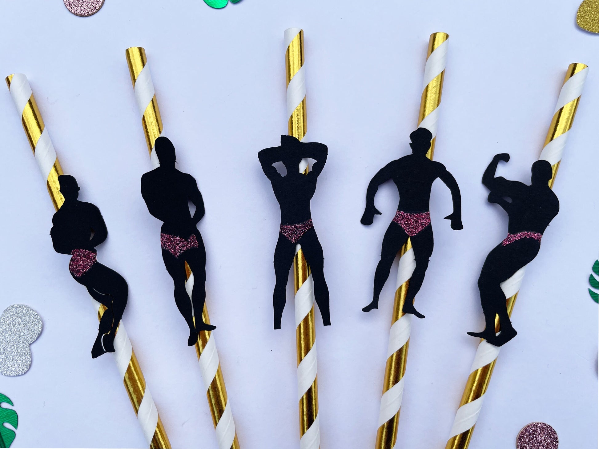 Macho Men Confetti Straws Bachelorette Party Hen Party Decoration Supplies, Party Favor, Bridal Shower Wedding Drinking Game Bach