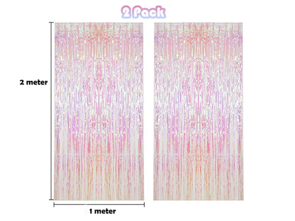 Iridescent Fringe Foil Curtain | Transparent Pink Backdrop, Bridal Shower Backdrop, Wedding, Hen Party, Birthday Photo Booth, Baby Shower