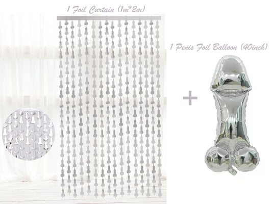 Penis Balloon | 40 inch Silver | Bachelorette Party | Same Penis Forever | Penis Tinsel Curtain| Hen Party | Bride to Be Bridal Shower