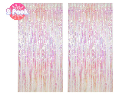 Iridescent Fringe Foil Curtain | Transparent Pink Backdrop, Bridal Shower Backdrop, Wedding, Hen Party, Birthday Photo Booth, Baby Shower
