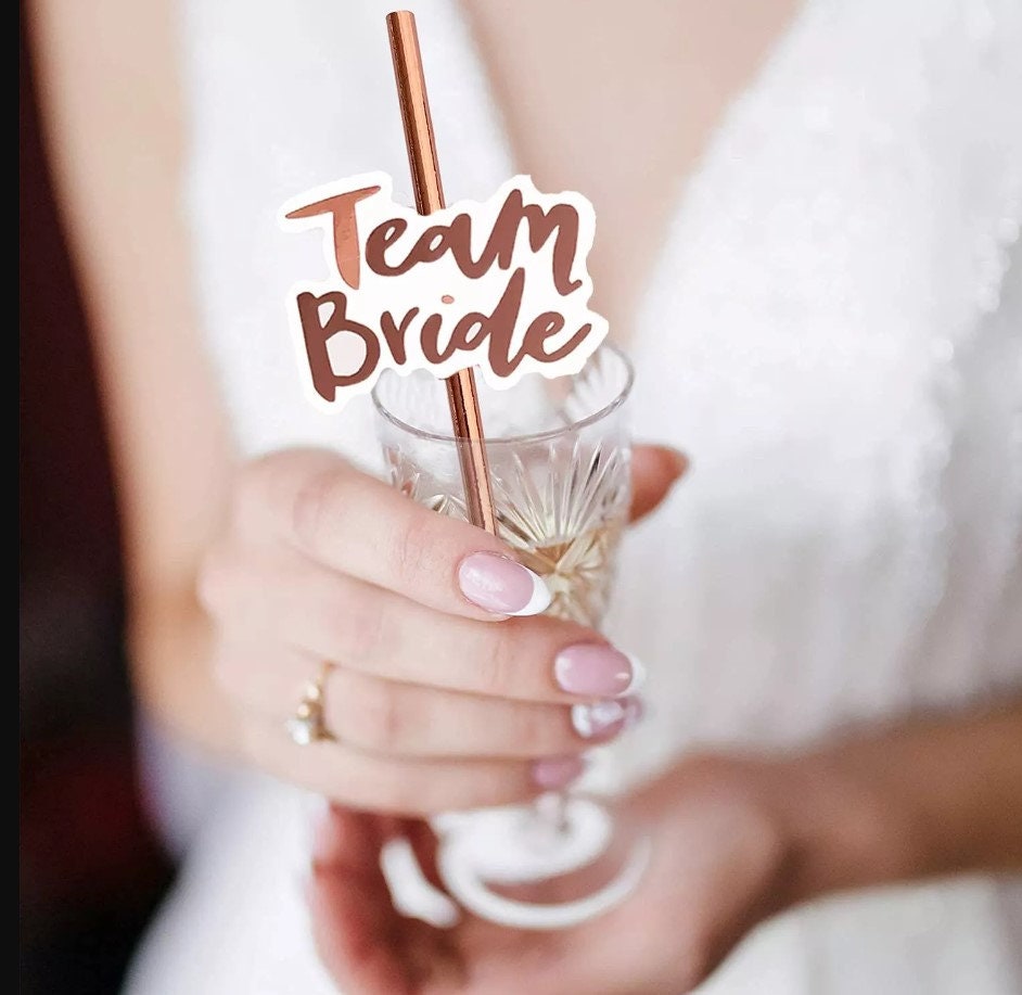 Rose Gold Team Bride Straws| Bachelorette Hen Party Decoration Supplies, Party Favor, Bridal Shower Wedding Drinking Game Bach
