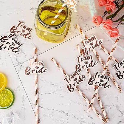 Rose Gold Team Bride Straws| Bachelorette Hen Party Decoration Supplies, Party Favor, Bridal Shower Wedding Drinking Game Bach