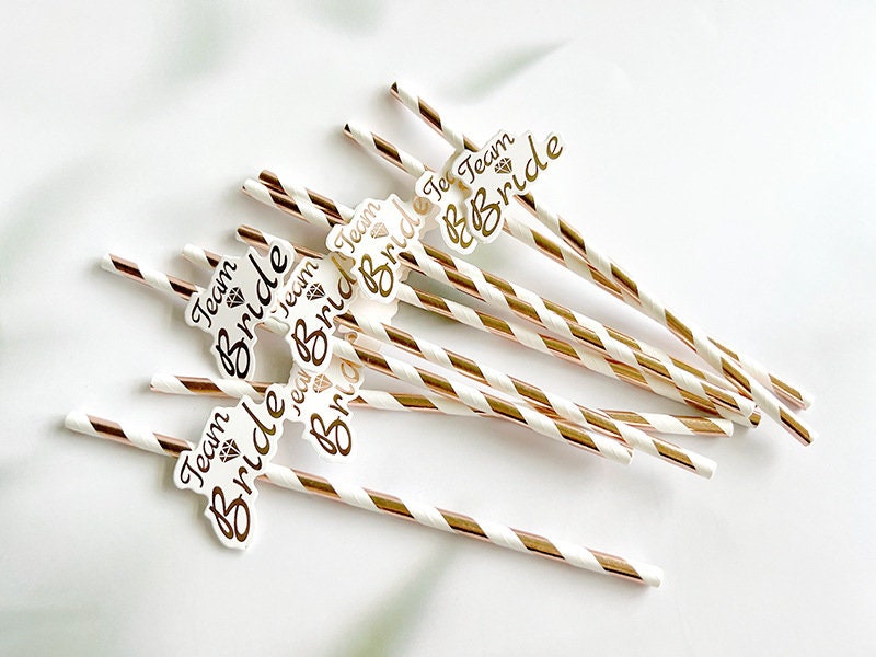 Rose Gold Team Bride Straws| Bachelorette Hen Party Decoration Supplies, Party Favor, Bridal Shower Wedding Drinking Game Bach