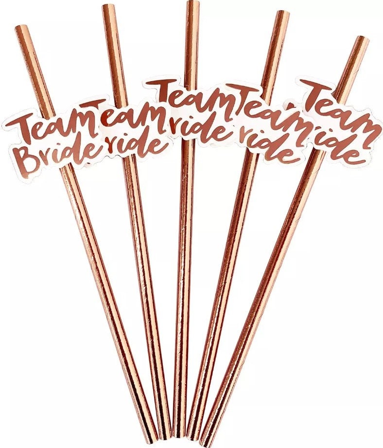 Rose Gold Team Bride Straws| Bachelorette Hen Party Decoration Supplies, Party Favor, Bridal Shower Wedding Drinking Game Bach