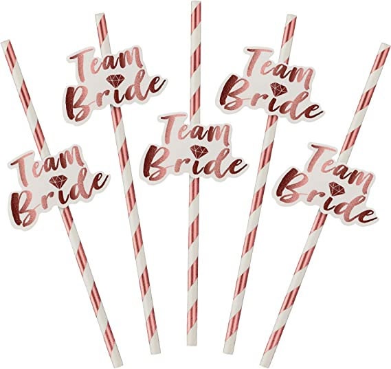 Rose Gold Team Bride Straws| Bachelorette Hen Party Decoration Supplies, Party Favor, Bridal Shower Wedding Drinking Game Bach