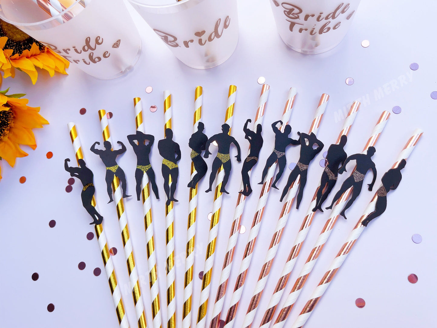 Macho Men Confetti Straws Bachelorette Party Hen Party Decoration Supplies, Party Favor, Bridal Shower Wedding Drinking Game Bach