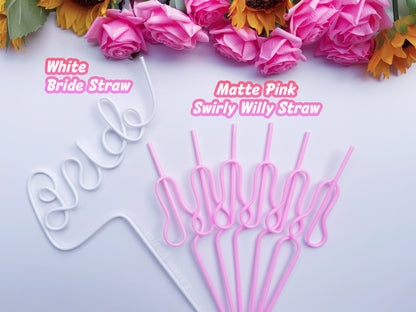 Pink Swirly Penis Straw + Bride Straw,| Bachelorette Party Favors | Bride To Be Bridal Shower | Hen Party Supplies Penis