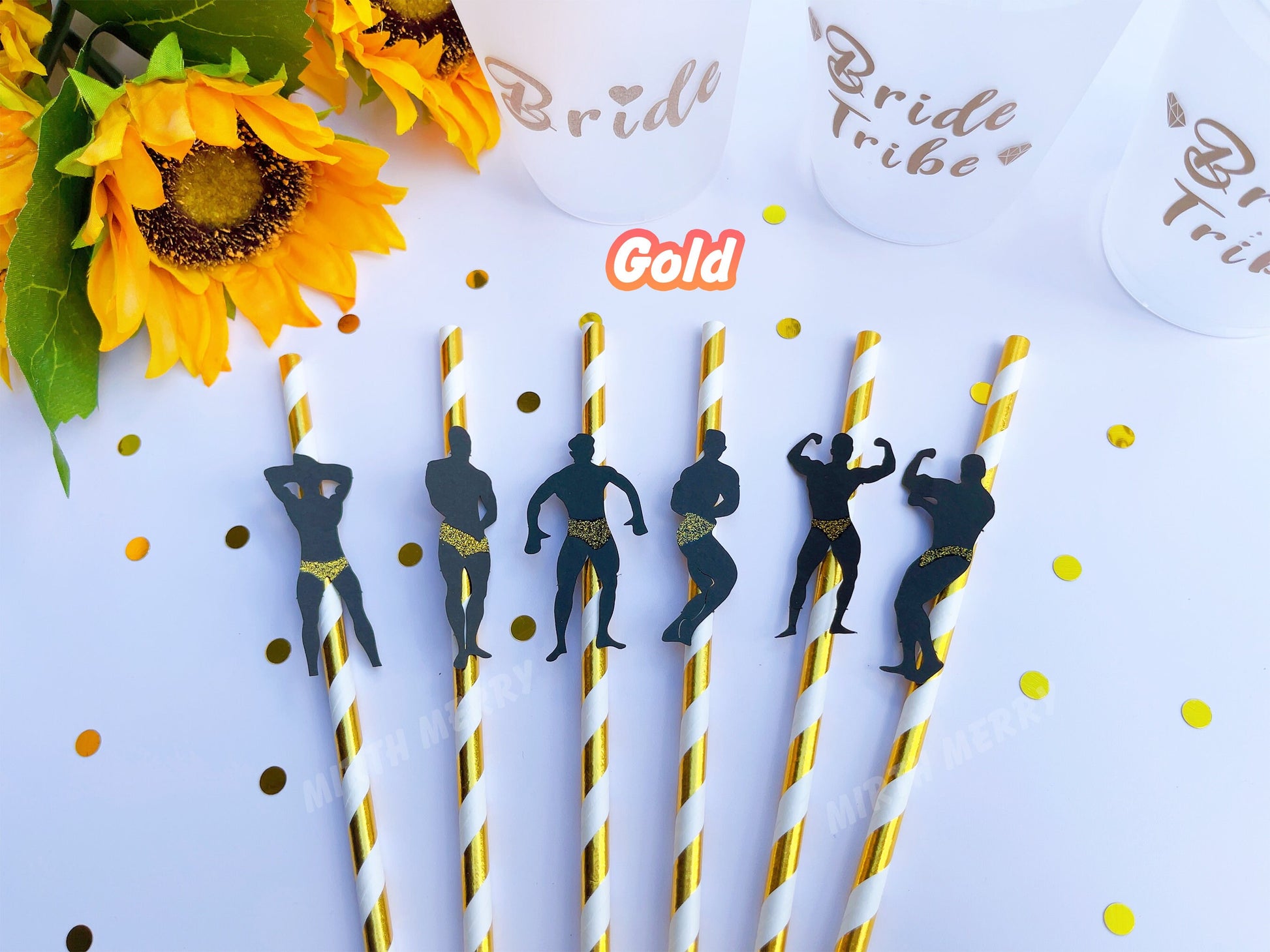 Macho Men Confetti Straws Bachelorette Party Hen Party Decoration Supplies, Party Favor, Bridal Shower Wedding Drinking Game Bach