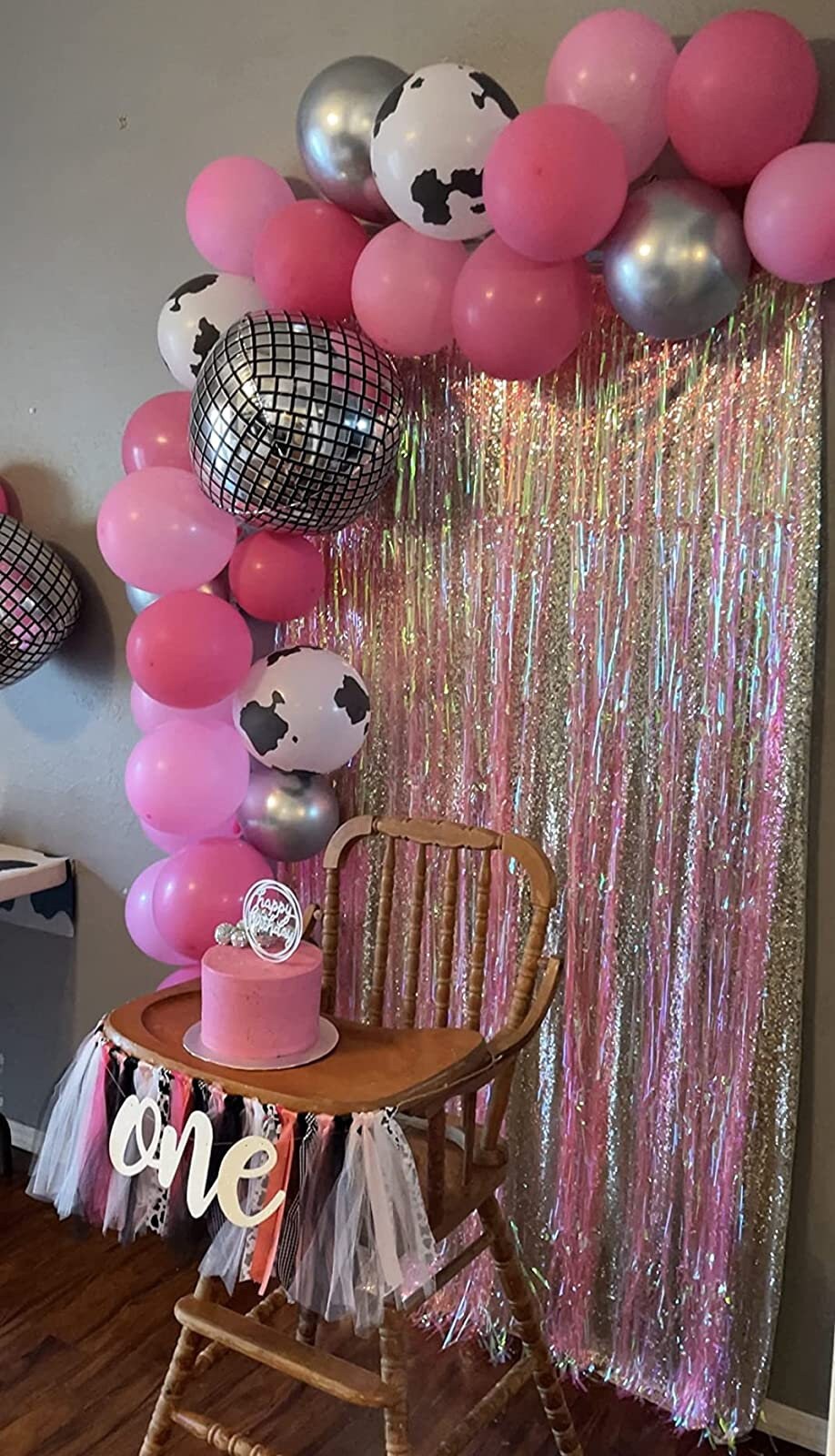 Iridescent Fringe Foil Curtain | Transparent Pink Backdrop, Bridal Shower Backdrop, Wedding, Hen Party, Birthday Photo Booth, Baby Shower