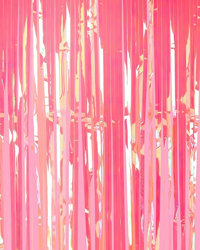 Iridescent Fringe Foil Curtain | Transparent Pink Backdrop, Bridal Shower Backdrop, Wedding, Hen Party, Birthday Photo Booth, Baby Shower
