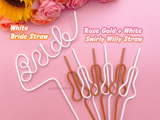 Rose Gold White Swirly Penis Straw + Bride Straw,| Bachelorette Party Favors | Bride To Be Bridal Shower | Hen Party Supplies Penis