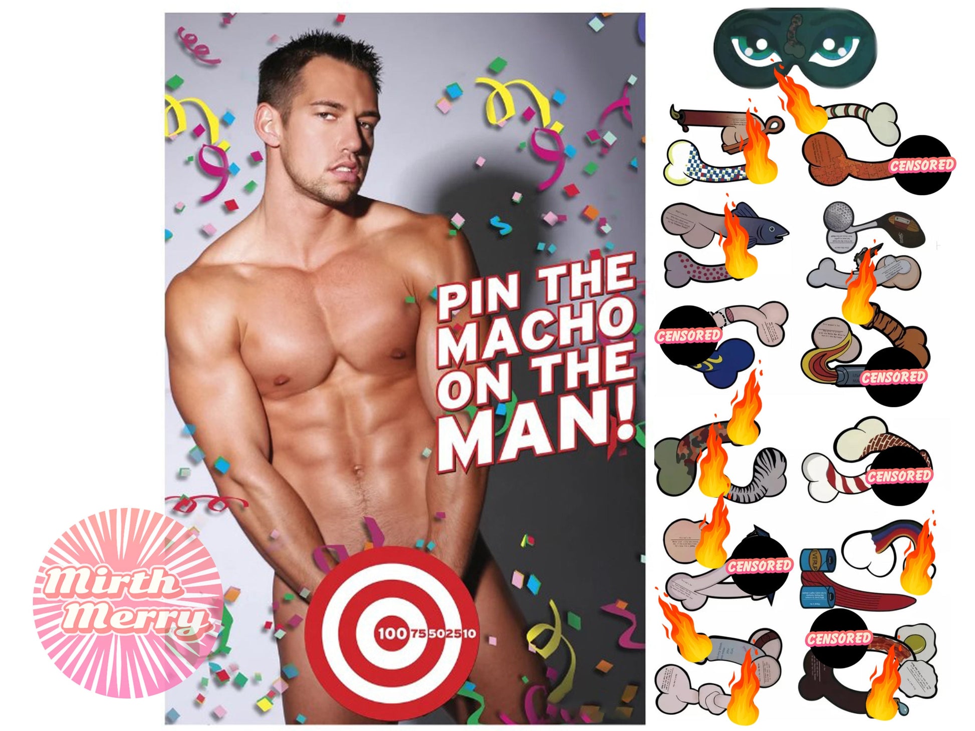 Pin the Junk on the Hunk, Bachelorette Party Game, Bridal Shower, Birthday Party Game, Bachelorette Party Game, Hen Party Game