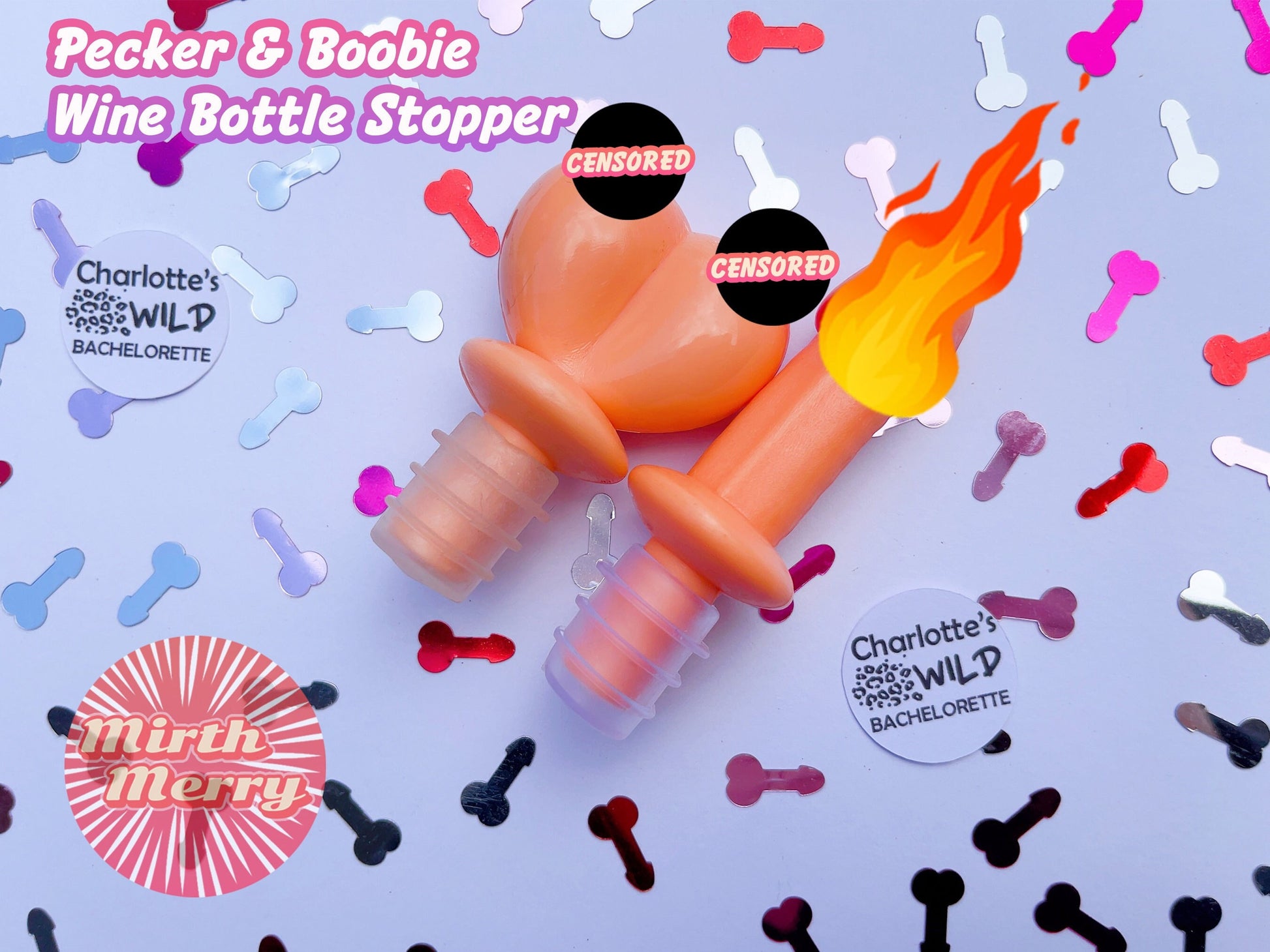 Pecker and Boobie Wine Bottle Stopper, Novelty Party Games Decor, Hens Mirth Merry Pecker and Boobie Wine Bottle Stopper, Novelty Party Games Decor, Hens Mirth Merry