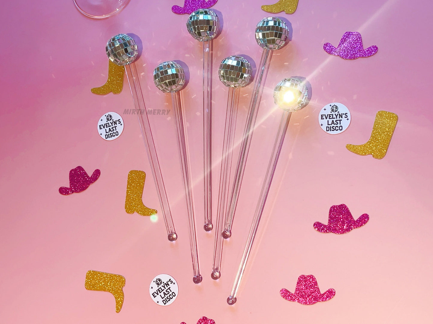 Disco Ball Drink Stirrers 6 Pack, Last Disco Hen Party Favors, Disco Cowgirl Cowboy, Bridal Shower, Bachelorette Decorations, 70's