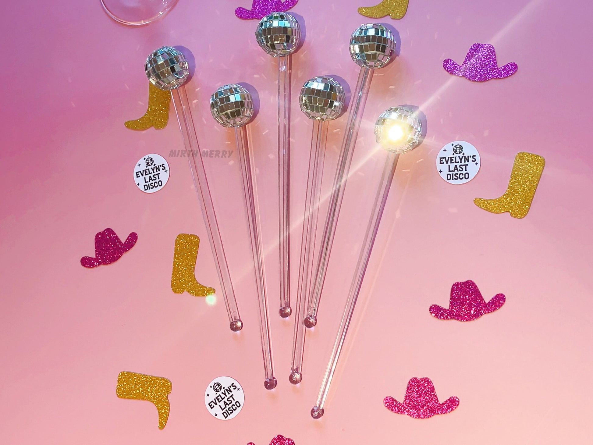 Disco Ball Drink Stirrers 6 Pack, Last Disco Hen Party Favors, Disco Cowgirl Cowboy, Bridal Shower, Bachelorette Decorations, 70's
