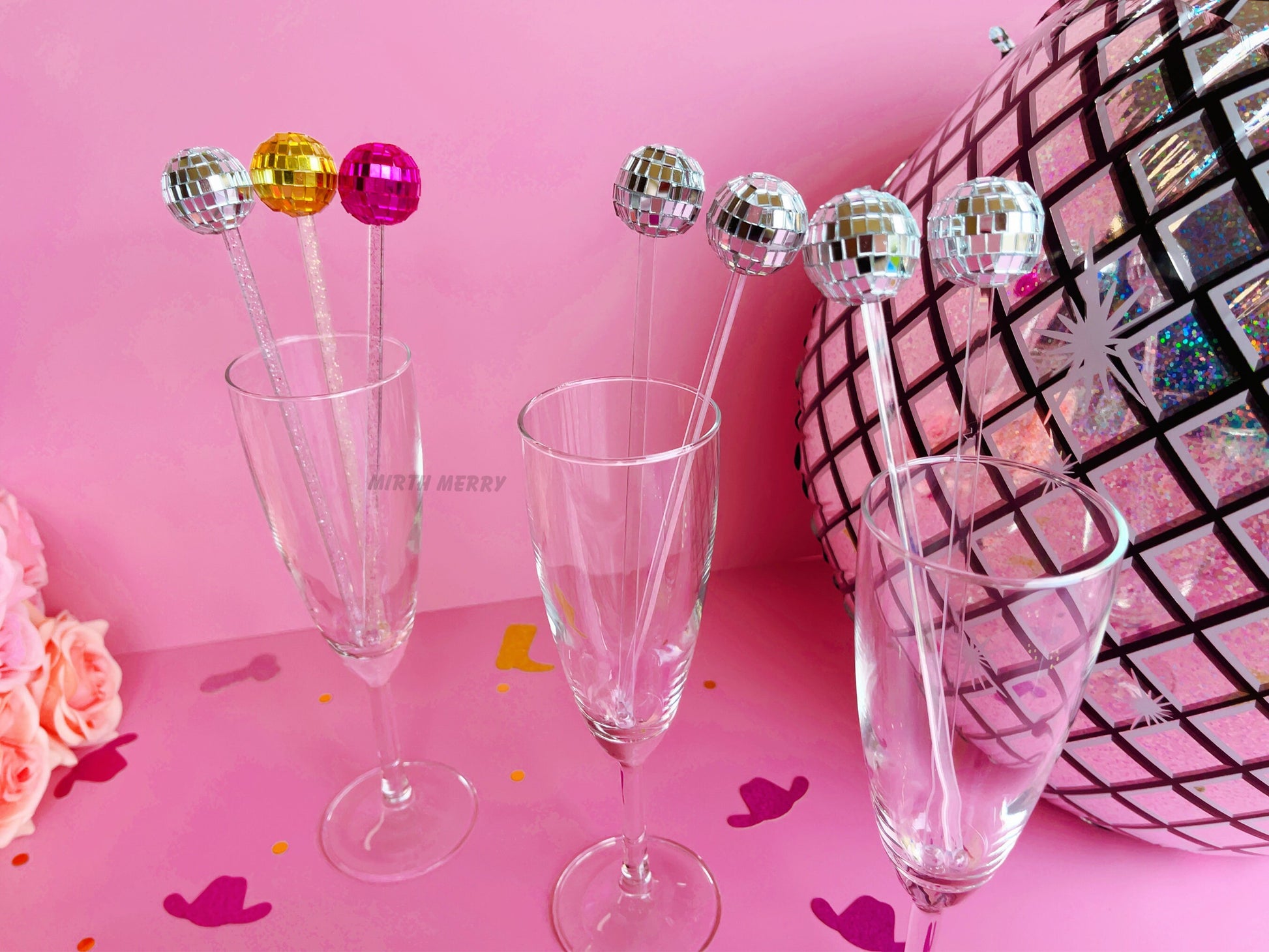 Disco Ball Drink Stirrers 6 Pack, Last Disco Hen Party Favors, Disco Cowgirl Cowboy, Bridal Shower, Bachelorette Decorations, 70's