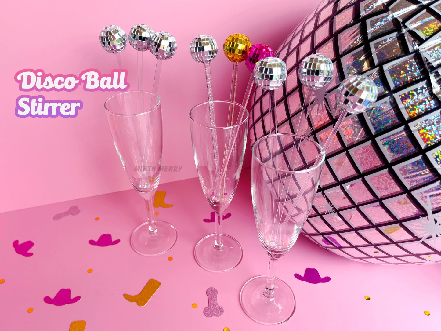 Disco Ball Drink Stirrers 6 Pack, Last Disco Hen Party Favors, Disco Cowgirl Cowboy, Bridal Shower, Bachelorette Decorations, 70's