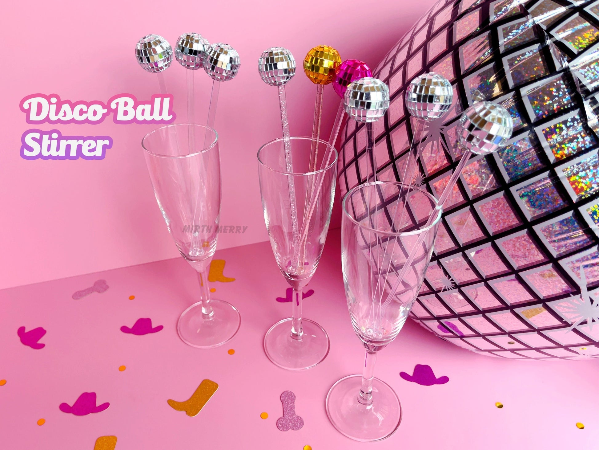Disco Ball Drink Stirrers 6 Pack, Last Disco Hen Party Favors, Disco Cowgirl Cowboy, Bridal Shower, Bachelorette Decorations, 70's