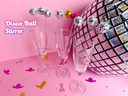 Disco Ball Drink Stirrers 6 Pack, Last Disco Hen Party Favors, Disco Cowgirl Cowboy, Bridal Shower, Bachelorette Decorations, 70's
