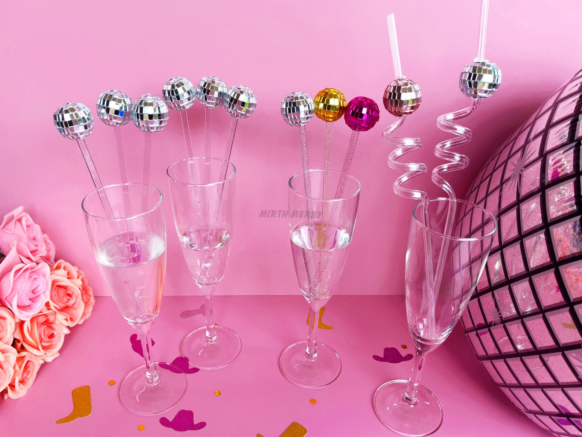 Disco Ball Drink Stirrers 6 Pack, Last Disco Hen Party Favors, Disco Cowgirl Cowboy, Bridal Shower, Bachelorette Decorations, 70's