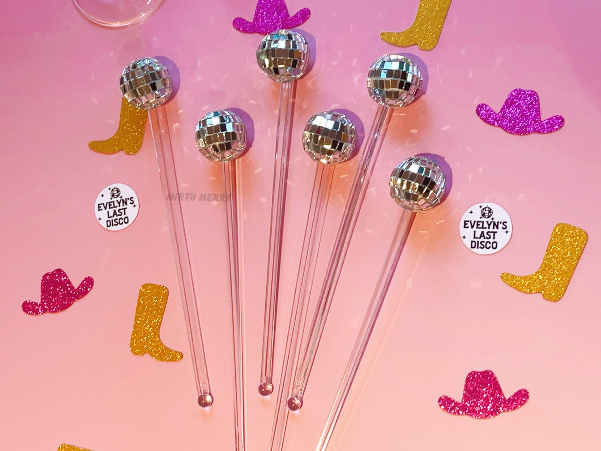 Disco Ball Drink Stirrers 6 Pack, Last Disco Hen Party Favors, Disco Cowgirl Cowboy, Bridal Shower, Bachelorette Decorations, 70's