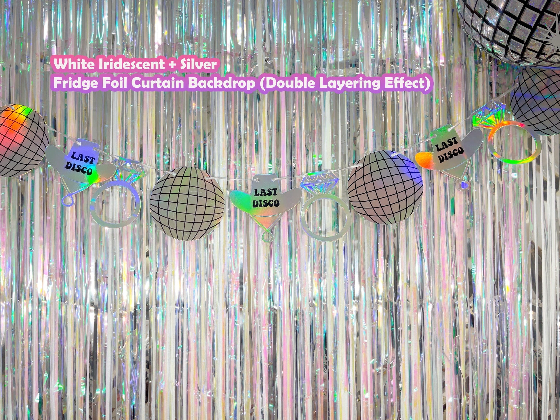 Last Disco Iridescent Banner Set | Last Rodeo Bach Party Decorations, Backdrop Photo Booth Holographic Iridescent Bachelorette Banners