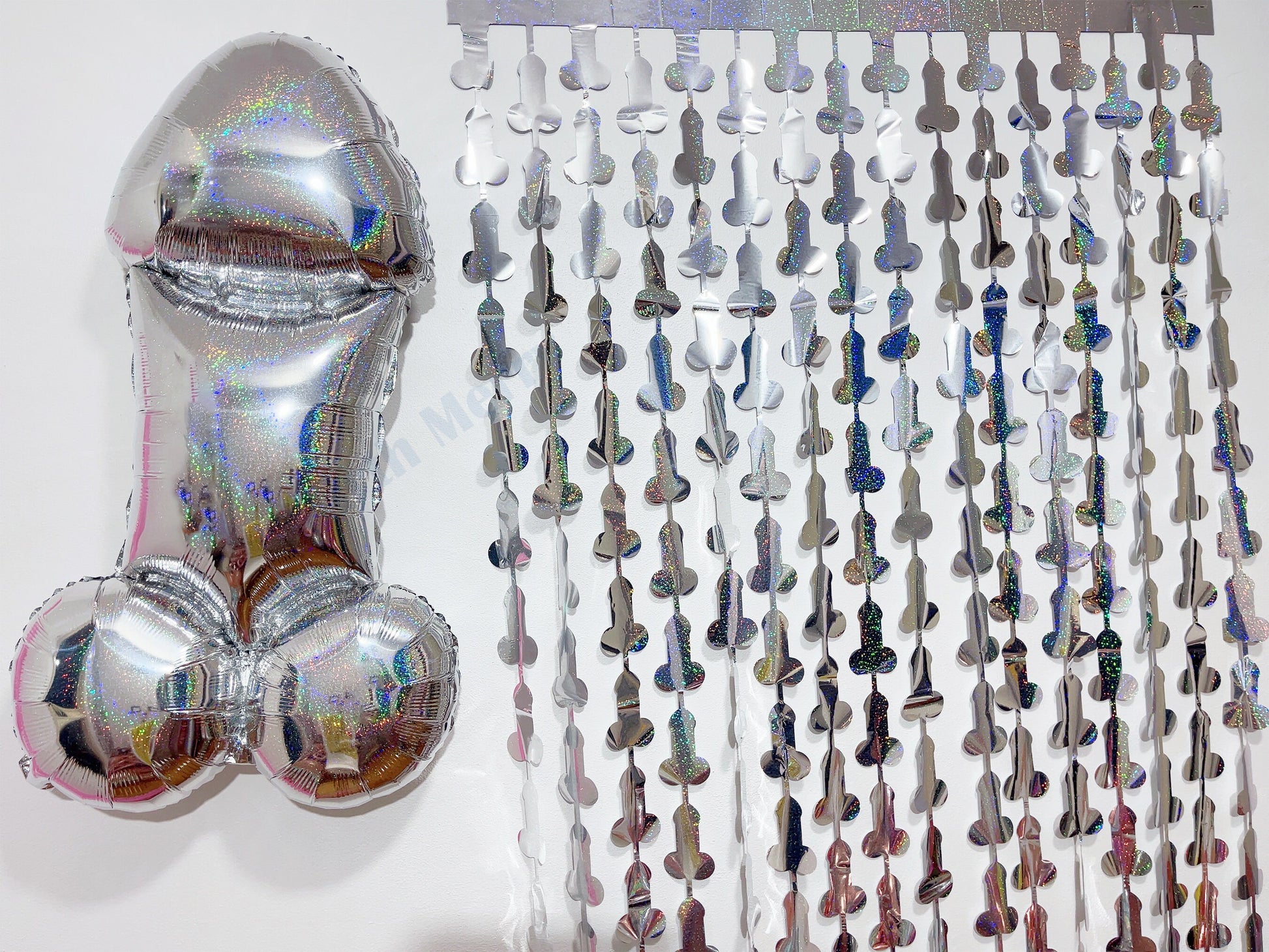 Iridescent Penis Holographic Foil Curtain | Hen Party Bridal Shower Backdrop, Birthday Backdrop, Photo Booth, Dick Favors, Naughty Bach