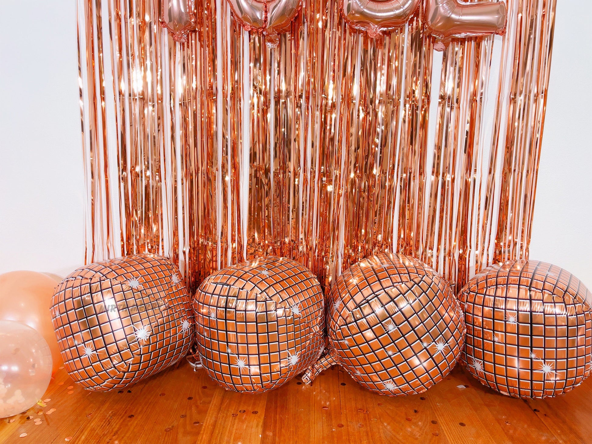 Rose Gold Disco Ball Foil Balloons - 4 pk, 22" | Hen Party Decorations, Last Disco, Birthday Party, Groovy 70s Balloons, Bachelorette Party