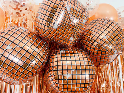 Rose Gold Disco Ball Foil Balloons - 4 pk, 22" | Hen Party Decorations, Last Disco, Birthday Party, Groovy 70s Balloons, Bachelorette Party