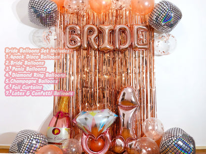 Rose Gold Bride To Be Diamond Ring and Penis Balloons Set | Hens Party Decoration, Bachelorette Party, Bridal Shower Decor Photo Backdrop