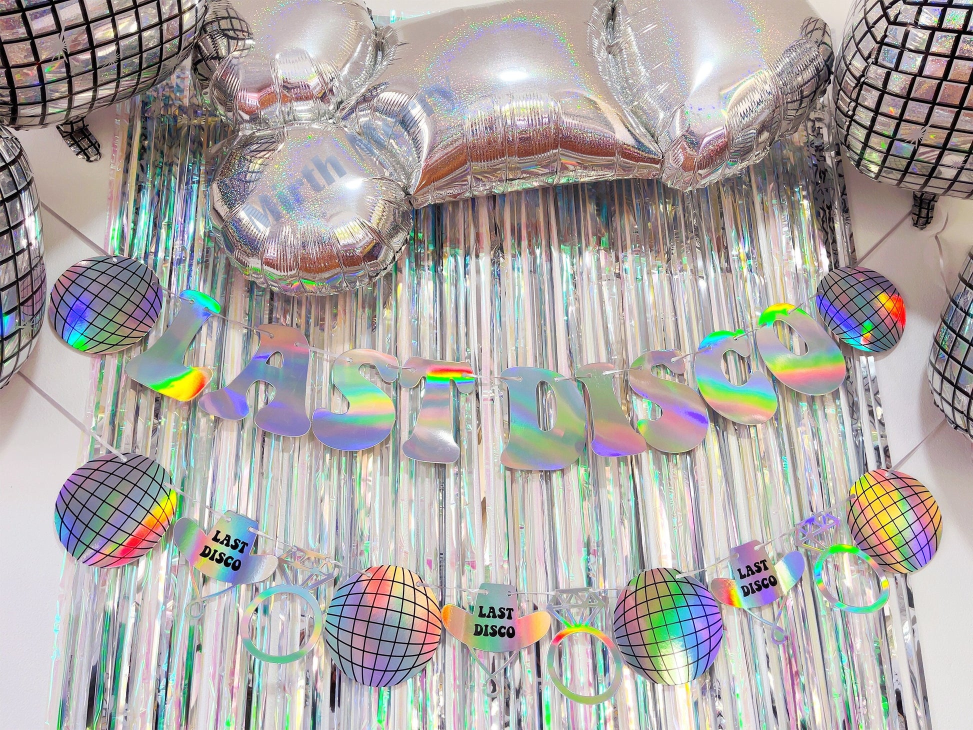 Last Disco Iridescent Banner Set | Last Rodeo Bach Party Decorations, Backdrop Photo Booth Holographic Iridescent Bachelorette Banners