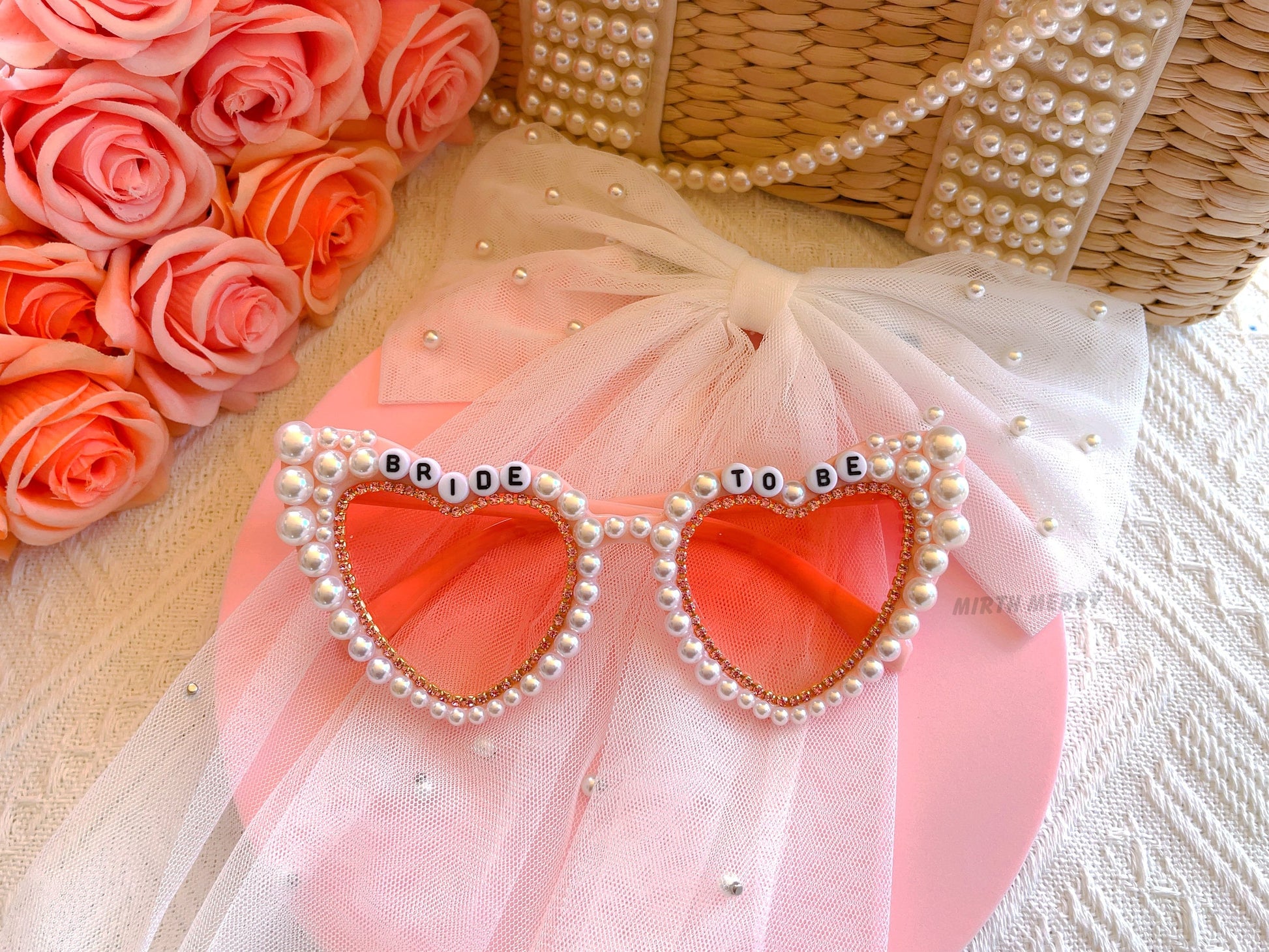 Custom Bride Sunglasses Encrusted with Pearl and Rhinestone