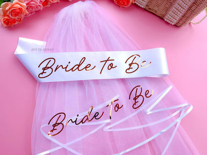 Bride to Be Sash + Veil | Hen Party Sash | Sash for Bride - Rose Gold Mirth Merry Bride to Be Sash + Veil | Hen Party Sash | Sash for Bride - Rose Gold Mirth Merry