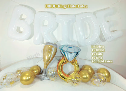 White Jumbo BRIDE Balloons + Gold Balloons | 40inch, Hens Party Decoration, Bachelorette Party, Bridal Shower Decor Photo Backdrop